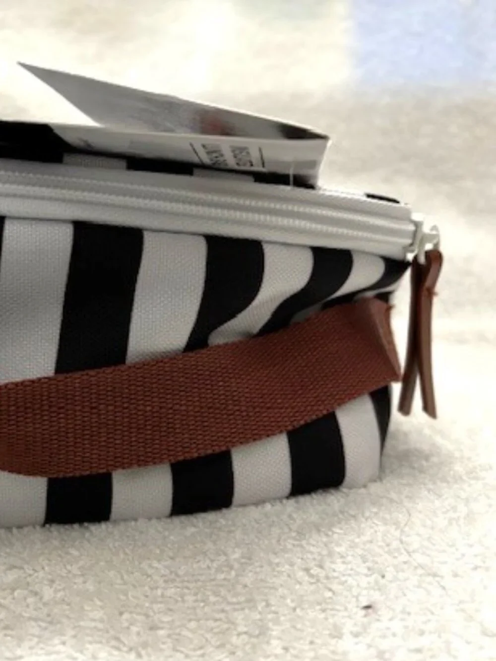 Frog & Toad by Fit & Fresh insulated black and white striped lunch bag NWT